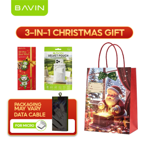 BAVIN 3in1 Christmas Gift Bundle Set w/Gift BagVelvet Pouch Keychain Data Cable Holiday For FamilyFriendsColleagues