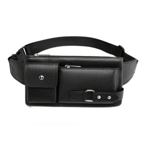 Leather Bag Men Waist Fanny Pack PU Leather Multi Zipper Crossbody Bag Sling Shoulder Large Capacity Belt Bag Black Simple Design
