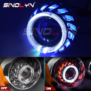 Sinolyn Dual LED Angel Eyes Lenses For Motorcycle Headlight H7 H4 2.5 Inch Car Light Bi-xenon Projector Spiral Hot Wheel Car Accessories