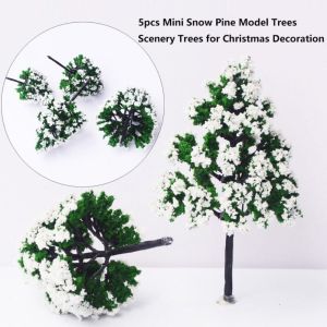 LUXEMO 5pcs Plastic Mini Snow Pine Model Trees Green 4 Sizes Scenery Trees High Quality Christmas Decoration Winter Ornaments