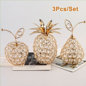 ✅3Pcs/Set Ornamen Buah Kristal Crystal Nanas pear apple pajangan mewah Hiasan Ornamen Kristal Buah Dekorasi untuk Ruang Tamu Pesta Pernikahan Liburan CXW