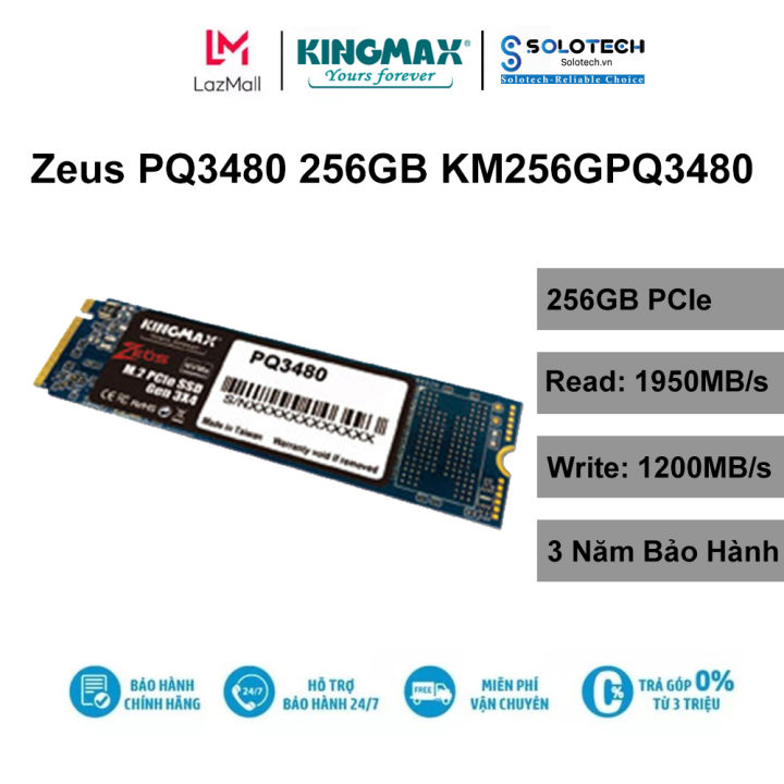 Ổ cứng SSD KINGMAX Zeus 256GB PQ3480 (NVMe PCIe Gen3x4) - Hàng chính hãng new 100%