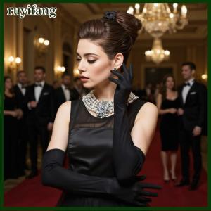 ruyifang ถุงมือยาวผ้าสแปนเด็กซ์ยืดหยุ่นสูงถุงมือสีดำสำหรับงานเลี้ยงไนท์คลับงานแต่งงาน