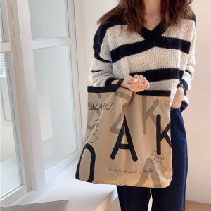 JENL Bag Womens Large-capacity Letter Canvas Bag Womens Shoulder Bag Korean Simple Portable Tote Bag