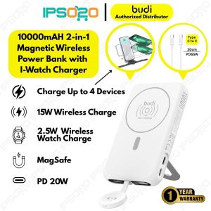 BUDI 10000 mAH 2-in-1 Magnetic Wireless Power Bank with I-Watch Charger