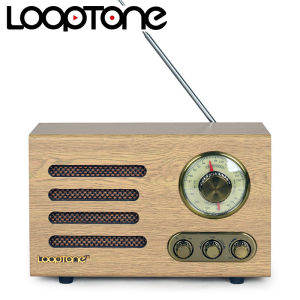 LoopTone Tabletop Bluetooth Whip Antenna AM/FM Hi-Fi Radio Vintage Retro Classic Home Built-in Speaker Treble&Bass Control Hand-crafted Wood