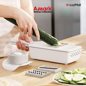 Amark Kitchen Collection Mandoline Food Slicer Shredder & Grater with Container Box - 6-in-1 Set
