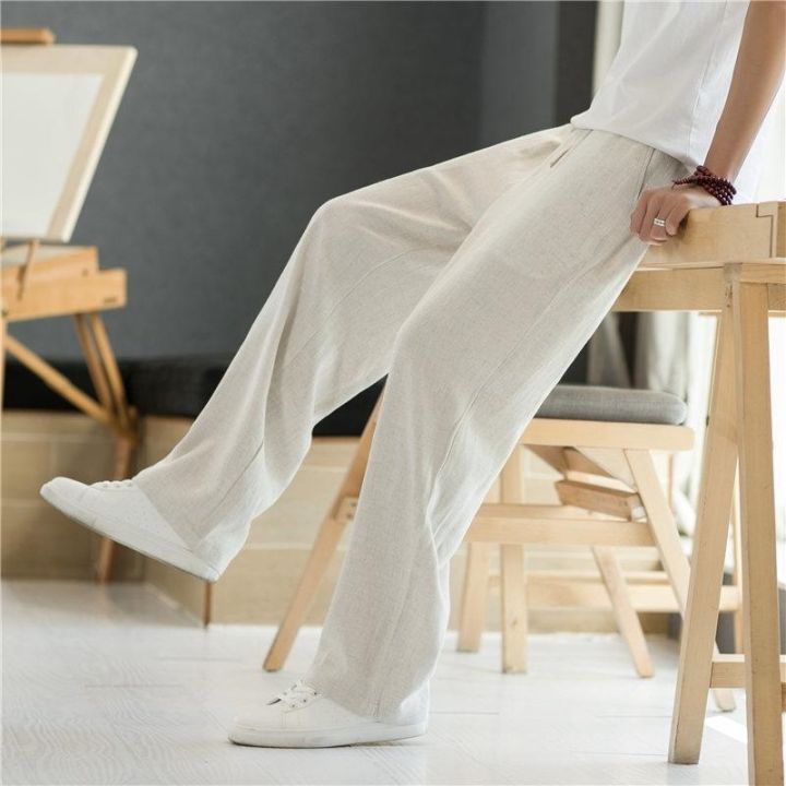 Linen pants men's summer thin casual loose straight sports spring and ...