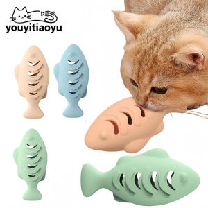 YOUYITIAOYU Silicone Cat Fish Toy Food Leakage Teeth Cleaner Interactive Pet Chew Cat Toys Mainan Kucing