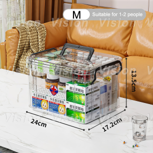 VISION Large Multi-Layer Transparent Medicine Storage Box with Handle Portable First Aid Kit Organizer for Home & Travel - Plastic Divided Medicine Container Box