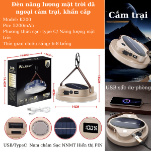 Đèn tích điện cắm trại du lịch dã ngoại di động sạc năng lượng mặt trời type c đèn tích điện khẩn cấp sạc điện đa năng