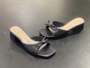 Giày guốc 3 phân mules Annmodels bản ngang phối nơ chuông chất liệu xi mờ cao cấp _GSD031NC