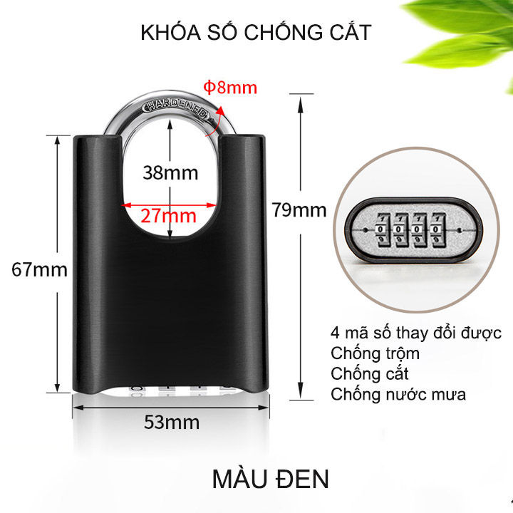 Khóa số chống trộm, chống cắt HD05, loại 4 mã số thay đổi được, móc ...