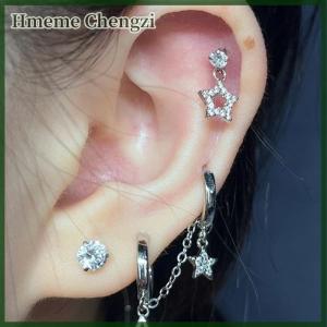 Hmeme 1PCS Color Star Chain Double Ear Hole Ear Bone Nail Y2K Fashion Hottie Earrings For Women Jewelry
