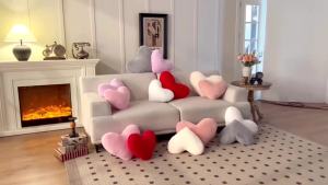 Heart Pillow White Heart Shaped Pillow Soft Rabbit Fur Small Decorative Pillow for Bed Heart Cushion for Couch Girls Women Day Gift