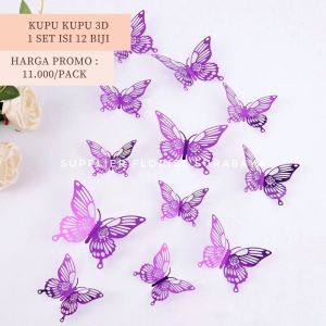 SFS - [1 SET ISI 12] KUPU FOIL HIASAN KUE TART DECORATION BIRTHDAY CAKE DEKORASI HIASAN DINDING HIASAN BUNGA KUPU KUPU