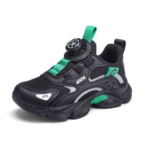 COD Sepatu Hitam Sekolah Sepatu Anak Laki-Laki Casual Sneakers Ringan Tombol Putar Mesh Running
