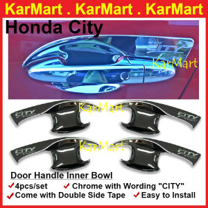 Honda City 2014 - 2019 GM6 Outer Chrome Matte Black Door Handle Inner Bowl Inserts Cover 4pcs Protector Car Accessories pemegang pintu
