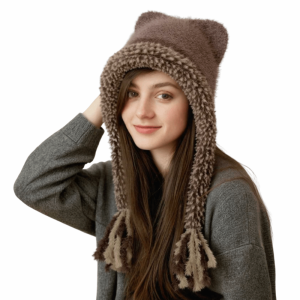 FERAB Korean Style Ear Protection Hat Cat Ears Soft Winter Pullover Hats Sweet Headgear Knitted Warm Hat Autumn and Winter