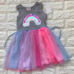 Pinky Flip Sequins Princess Tulle Dress (Grey) - Rainbow design