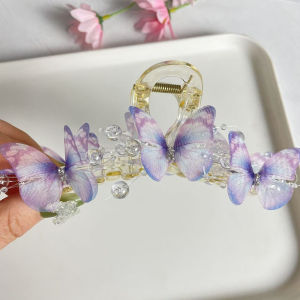 Summer Butterfly Hair Claw Clip - Boho Beaded Large Hair Clip for Women Fairycore Updo Accessories