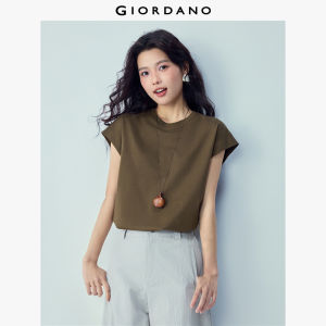 Giordano Beau Monde Women Solid color mockneck cap sleeve cotton tee Free Shipping 13323309