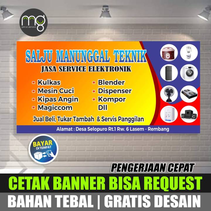 Spanduk service elektronik / banner jasa servis tv kulkas  dengan Desain yang Bisa Request dan Custom Sesuai Keinginan - Bahan Tebal dan kuat