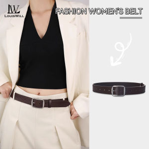 LouisWill เข็มขัดผู้หญิงแฟชั่นย้อนยุคที่สง่างามออกแบบหัวเข็มขัดเข็มเข็มขัดผู้หญิงปรับได้สายรัดยาว PU นุ่มชุดเดรสเข็มขัดโลหะผสมหัวเข็มขัดตกแต่ง