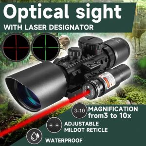Tactical M9C 3-10X42 Red Dot Laser Sight Scope Red Green Illuminated Reticles Scope with Red Laser with 11mm+20mm Mount