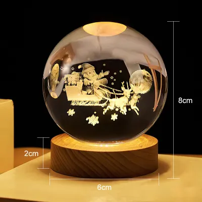 MEIANVU 3D Crystal Ball Night Lamp with Warm Light - USB Table Light with Wooden Base for Birthday Gifts Home Decor and Room Decoration Christmas Lights