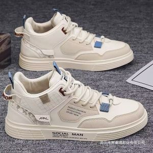 Men White Sneakers Mid Cut Korean Rubber Shoes for Men Waterproof Sport Running Casual Shoes For Men