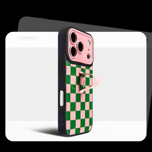 Creative Lattice Pattern Chessboard Design Case For iPhone 17 16 15 14 13 Pro Max Plus Invisible Finger Ring Holder Cover Funda