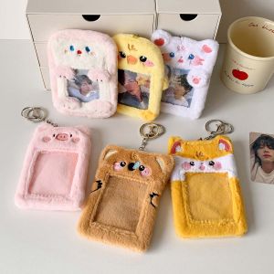 TSEVD ไอดอลสไตล์เกาหลี ที่ใส่บัตรภาพการ์ตูน แมวหมูหมีเป็ดสีเหลือง ซองใส่บัตร ที่ใส่บัตรรถเมล์ ซองใส่บัตรประชาชน สัตว์สัตว์ต่างๆ ฝาครอบบัตรรูปสัตว์หรูหรา หญิง/หญิง