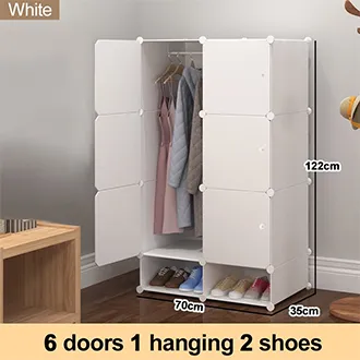 Almari Pakaian Storage Cabinet Black/White Door Cabinet Hanging Clothes Organiser Cartoon Pink/Blue Color Wardrobe Plastic Bedroom Wardrobe/ 卧室衣柜