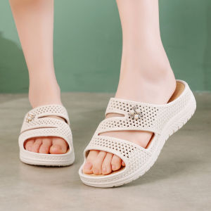 Free Shipping Thick-Soled Height-Increasing One-Strap Sandals For Women 2026 New Summer Style Suitable For Petite Women With A Wedge Heel Beach Design And A Hollowed-Out Half-Slipper Style