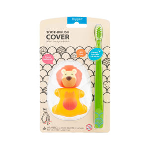 Flipper Fun Animal Toothbrush Cover/Holder + TWIGO Toothbrush Combo Set - Lion