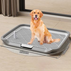 (Dream Nest)ห้องน้ำหมาขอบสี่เหลี่ยม 2 ชั้น ห้องน้ำสุนัข ถาดฉี่สุนัข ถาดรองฉี่หมา มีเสาถอดได้ มีตะแกรงรองถาด ขอบสูงกันกระเด็น