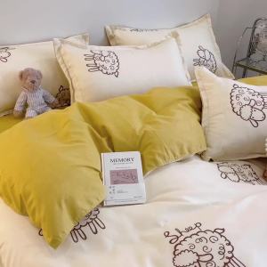 ins Light Luxury Washed Cotton Bedding Set Four-Piece Set All-Season Universal Student Dormitory Bed Sheet Double Three-Piece Set LZD