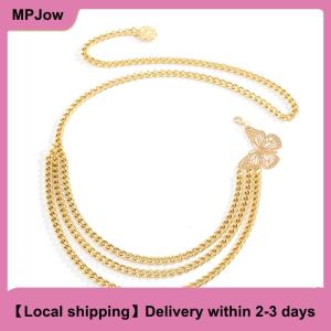 【Local shipping】 Temperament Butterfly Waist Chain Elegant Multi-Layer Butterfly Tassel Waist Chain Belt For Women Fashion Metal High Waist Body Chain Dress Lady Belt