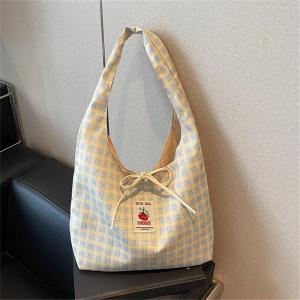 oobest 【Delivery 2-3 days】2pcs Canvas Plaid Tote Bag Large Capacity Commuter Shoulder Bag for Women Casual School Work