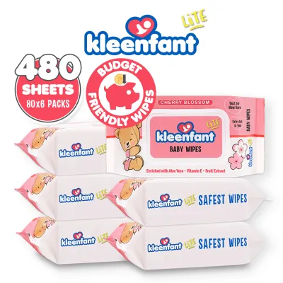 Kleenfant Lite Cherry Blossom Baby Wipes 80 Tender sheets 6 Packs Wet Wipes for Baby Newborn Kids