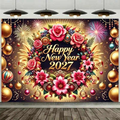 Ready stock sa local warehouseHappy New Year 2027 Banner Backdrop Happy New Years Eve Banner Gold New Years Backdrop Happy New Year Photography Background Photo Props for Party Supplies