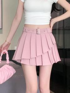 Ammin Váy xếp li không đều Thiết kế eo cao thắt lưng mới mùa hè 2024 Chân Váy Ngắn Thanh Lịch chống trượt chữ A Phong cách Một màu đơn giản phiên bản Hàn Quốc cho nữ