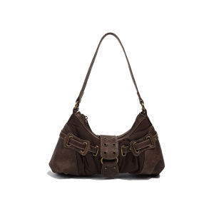 Brown Underarm Bag Hot Girls Shoulder Bag Trendy Buckle Decor Handbags Motorcycle Y2K Crossbody Bag Harajuku Stylish Punk Totes2026