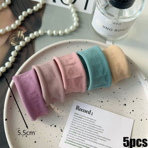 เชือกมัดผมกว้างยืดหยุ่นสูงไร้รอยต่อ5ชิ้นแบบเกาหลีผ้าเช็ดตัวแบบนิ่มยางรัดผมห่วงมัดผมที่รัดผมยางรัดผมมอรันดี้สำหรับผู้หญิงหญิงสาว