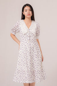 RIMINI - Dress Cewe Gaun Midi Bunga Puff Vneck Summer XS-3XL- Louie Dress 85604