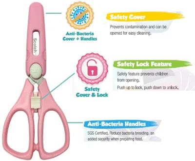 [SG] Scotch™ Portable Food Scissors PS-AB Baby & Toddler Food Cutting Scissors (Green / Pink) [Evergreen Stationery]