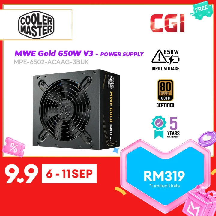 Cooler Master MWE Gold 650W V3 ATX 3.1 Non-Modular PSU - MPE-6502-ACAAG-3BUK