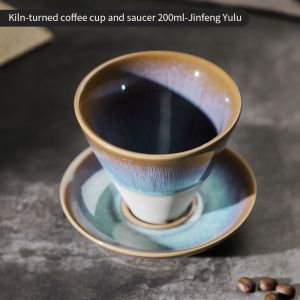 Bincoo Coffee Cup Retro Creative Ceramic Mug and Disc Sets Italian Latte Cup 200ml