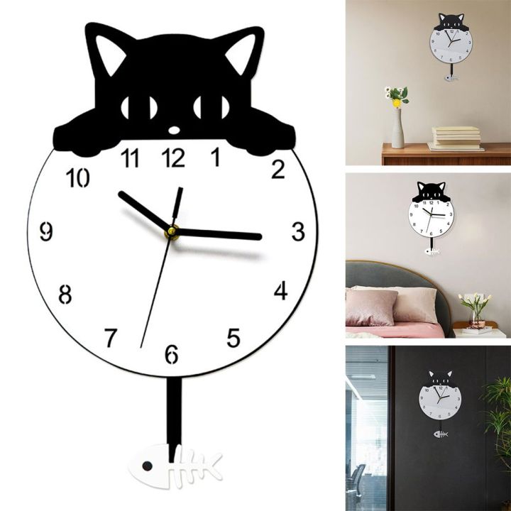 Wall Clock Wagging Tail Cat Art Acrylic Clock Hanging Kitten Designed